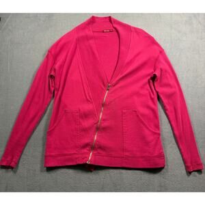 Barbara Lesser Cardigan Medium Pink Magenta Asymmetric Moto Zip Shawl Collar